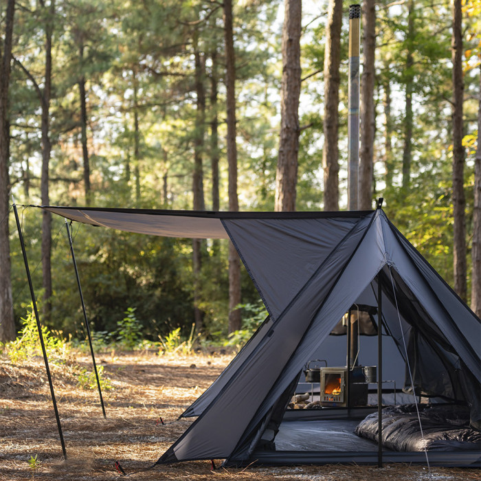 STOVEHUT 20 Bleu Gris | Tente chaude avec auvent | Nouveauté POMOLY