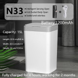 Large Smart Trash Can (Kicks or collisions can open and close the lid)Intelligent Garbage Bin With Cover,Living Room, Bathroom, Waterproof, 13l~15l, Large Capacity,USB Rechargeable 1200mAh, Household Kitchens, Bedrooms