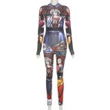 Fashion Print Romper Skinny Jumpsuit Streetwear Female Activewear Outfits -F11829