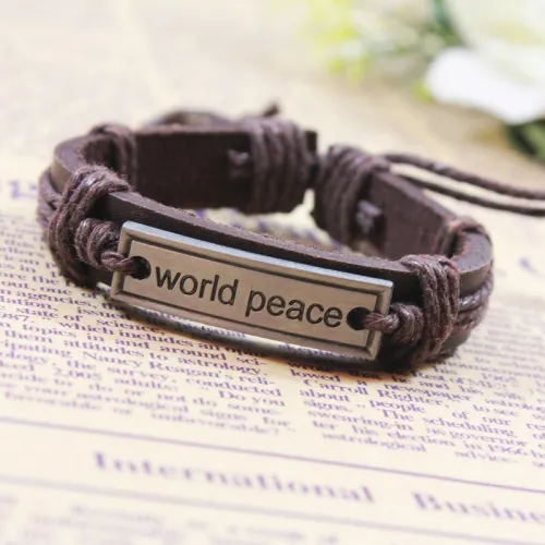 Fashion New Leather Cord World Peace Bracelet