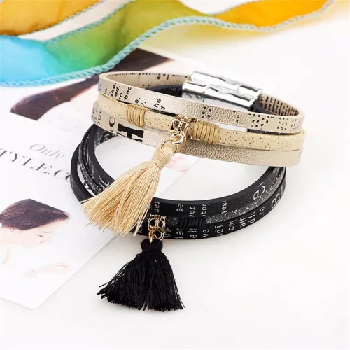 Braided Wide Multilayer Leather Bracelet Magnetic Tassel Bracelet Bracelets - QNW2169710