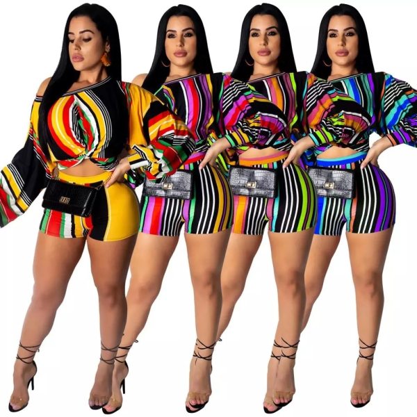 Fashion colorful striped printed Bodysuit Bodysuits Outfit Outfits Q22031