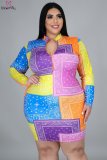 Plus Size 4XL 5XL Elegant Casual Boho Printed Short Bodycon Dresses