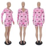 WAP Sexy Pajamas  Lip Print Deep V Neck Onesies Bodysuit Bodysuits C8906