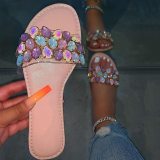 Big Multi Rhinestone Slippers Flat Transparent PVC Upper