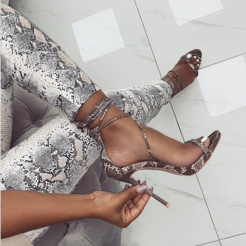 New Cross-tied Sexy Snake Pattern Sandals