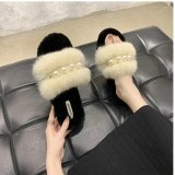 Outside Furry String Bead Fashion Cotton Slippers 18726