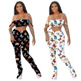 Fashion Butterfly Print 2-piece Outfit Outfits Bodysuit Bodysuits 6399