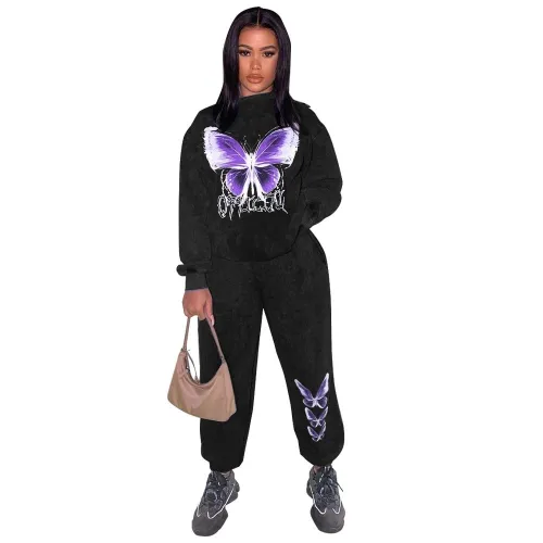 Animal Print O Neck Sweatsuit  2 Pieces Tracksuit  Bodysuit PU6039410