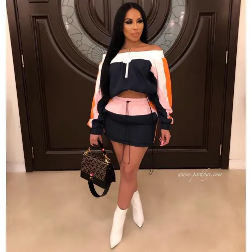 Casual Patchwork Slash Neck Zip Design Two-piece  Dress Set Bodysuit A308091