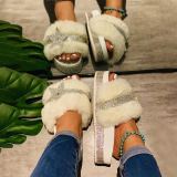 Rhinestone Fox Fur Durable Non-slip Casual Fur Slides