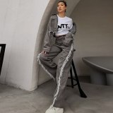 Gray DenimTop High Waist Casual Tassels Patchwork Streetwear Bodysuit Bodysuits TSE2818899