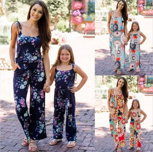 Boho Loose  Mother Daughter Floral Jumpsuit Jumpsuits   QZ1900819