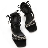 Roman Rhinestone Side Empty Buckle Stiletto  Open Toe Sandals 1850156