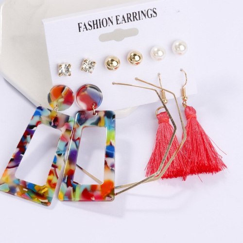 Fashion all-match  pearl earrings long temperament 6-piece combination earrings ES303041