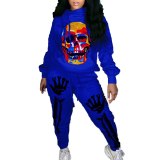 Halloween Skeleton Print Drawstring Hoodie Tracksuit Tracksuits 107889