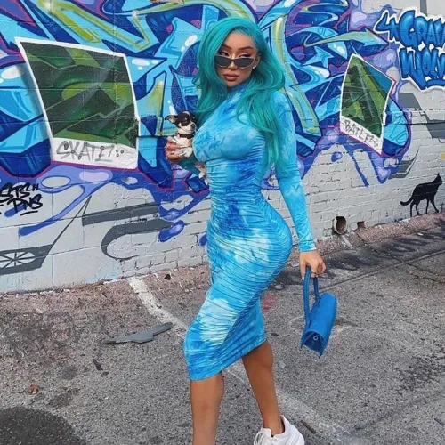Sexy Tie Dye Ruched Dress Outfits Z1902161204