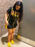 Streetwear Casual Letter Printing Dress O Neck Short Sleeve Mini Dress LS6382