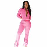 Casual Jacket Tops and Skinny Flare Pant Two Piece  Bodysuit Bodysuits Outfit Outfits L163,