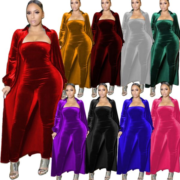 Plus Size Velvet Three Piece Sets Jumpsuit Jumpsuits 6390