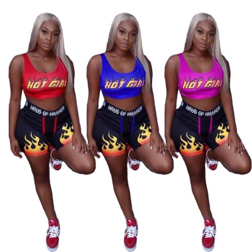 Sports Letter Print Sleeveless Tank Tops 2 Piece Set   Y516273