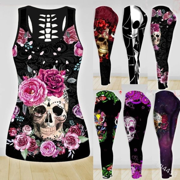 Halloween Skull Print Hollow Vest Bodysuit Bodysuits Outfit Outfits MI4413