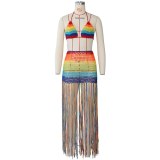 Knitted Bra  Swimsuit Tassel Beach Long Skirt Dress