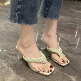 Fashion High Heels PU Leather Weave Square Toe Slipper HFD9485