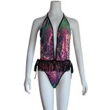 Deep V  Sexy Backless Colorful Sequin One Piece Swimsuit   P1812132