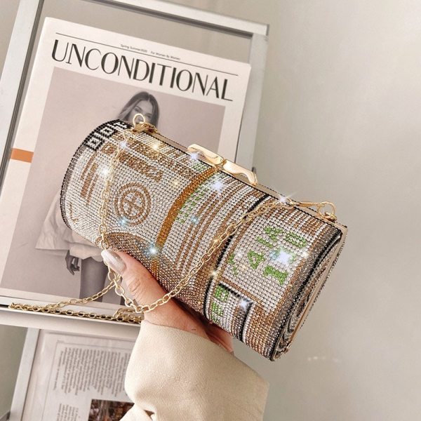 Crystal Diamond painting Evening Clutch Bags  Round small Dollar Purse Handbag chain shoulder bag B342