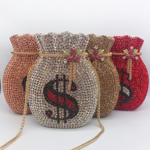 Luxury chain clutch crystal rhinestone money bag purses handbags