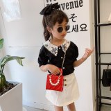 Girls Mini Diamond Lattice Pearl Handle Chains Shoulder Bag Princess Bags Handbags 261-996677