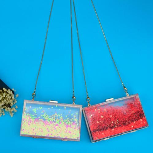 Square acrylic double-sided liquid flow sand   handbag