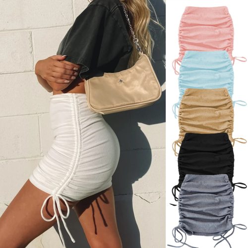 Sexy Knitted Slim Side Drawstring Elastic Pleated Adjustable Skirt Skirts