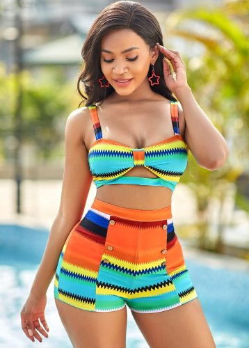 Sexy Striped Rainbow High Waist Push Up Swimsuit Swimsuits PX2074