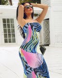 New Striped Patchwork Print Strapless Maxi Dress Dresses