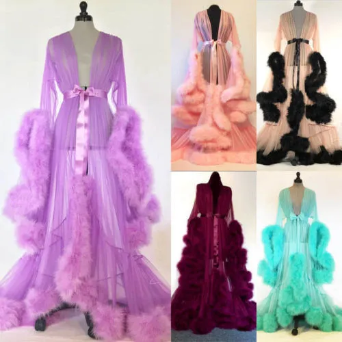 Fashion Gown Mesh Fur Night Dress Nightgrown