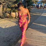 Fashion Print Strap Maxi Dress Backless Party Club Long Skinny Dresses D07272031G