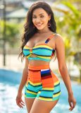 Sexy Striped Rainbow High Waist Push Up Swimsuit Swimsuits PX2074