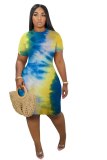 Sexy Tie Dye Print Bandage Knee Length Pencil Dresses 03142