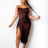 Sexy Drawstring Spaghetti Straps Cowl Backless Party Dresses