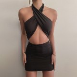 Sexy Double Layered Adjustable Strappy Halter Mini Dress Dresses D114311