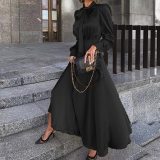 Plus size long-sleeved commuting temperament  maxi dress dresses FD014