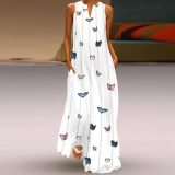 Plus Size Sleeveless Long Dress Casual Beach V Neck Butterfly Printed Dresses