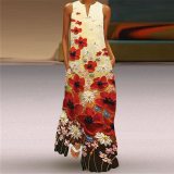 Plus Size Sleeveless Long Dress Casual Beach V Neck Butterfly Printed Dresses