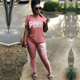 Women Pink Letter Print  Bodysuit Bodysuits Outfit Outfits 9470