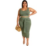 Plus Size Solid Crop Top And Long Skirts  Dress Dresses