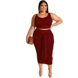 Plus Size Solid Crop Top And Long Skirts  Dress Dresses