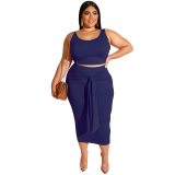 Plus Size Solid Crop Top And Long Skirts  Dress Dresses