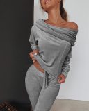 Women One shoulder Velvet Lounge Tracksuit Tracksuits CH0055